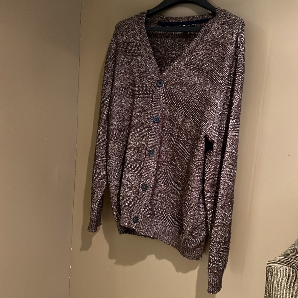 Club Room Button Down Cardigan Sweater in Marled Brown. Men’s Sz Large - Picture 2 of 10